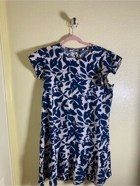 NWT YESFASHION Blue & White Floral Mini Dress, Size L